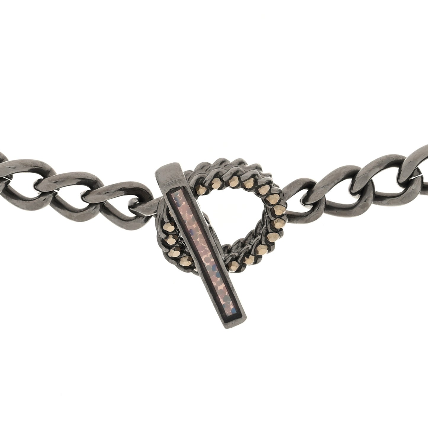 Crystal Enamel Pearl CC Logo Chain Choker Dark Silver Multicolor
