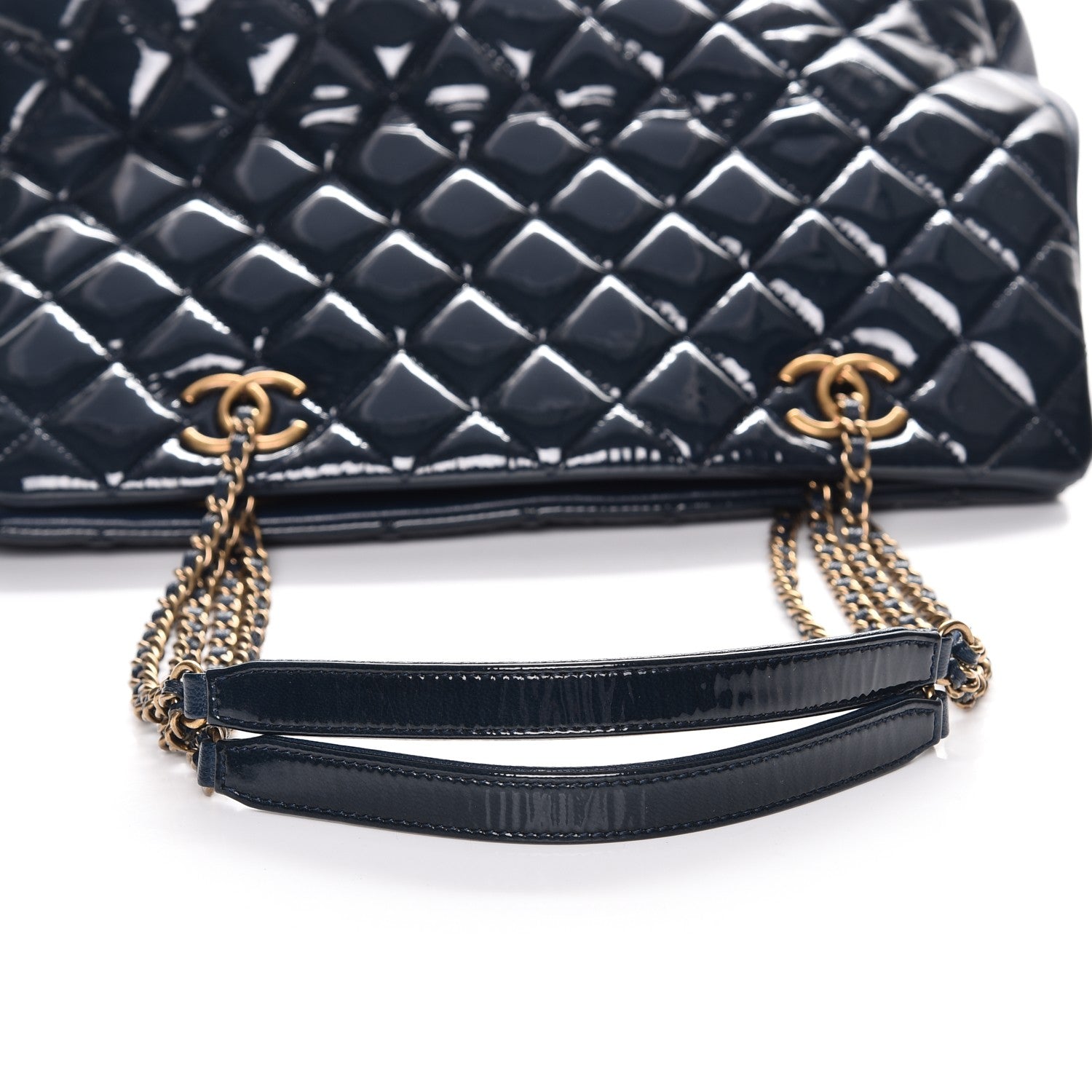 Chanel Patent Goatskin Quilted Small CC Eyelet Tote Blue 8 of 8