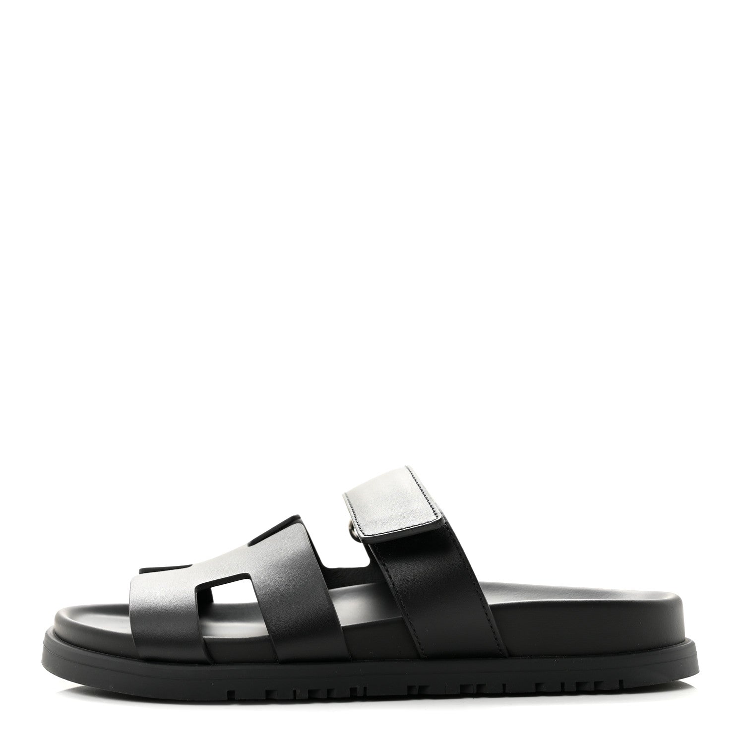 Hermes Calfskin Womens Chypre Sandals 36.5 Black 1 of 9