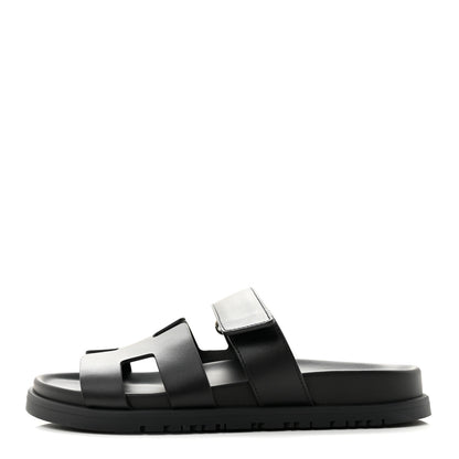 Hermes Calfskin Womens Chypre Sandals 36.5 Black 1 of 9