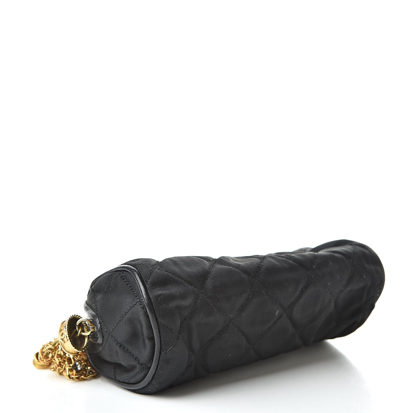 Satin Round Quilted Jeweled Charm Cosmetic Case Black