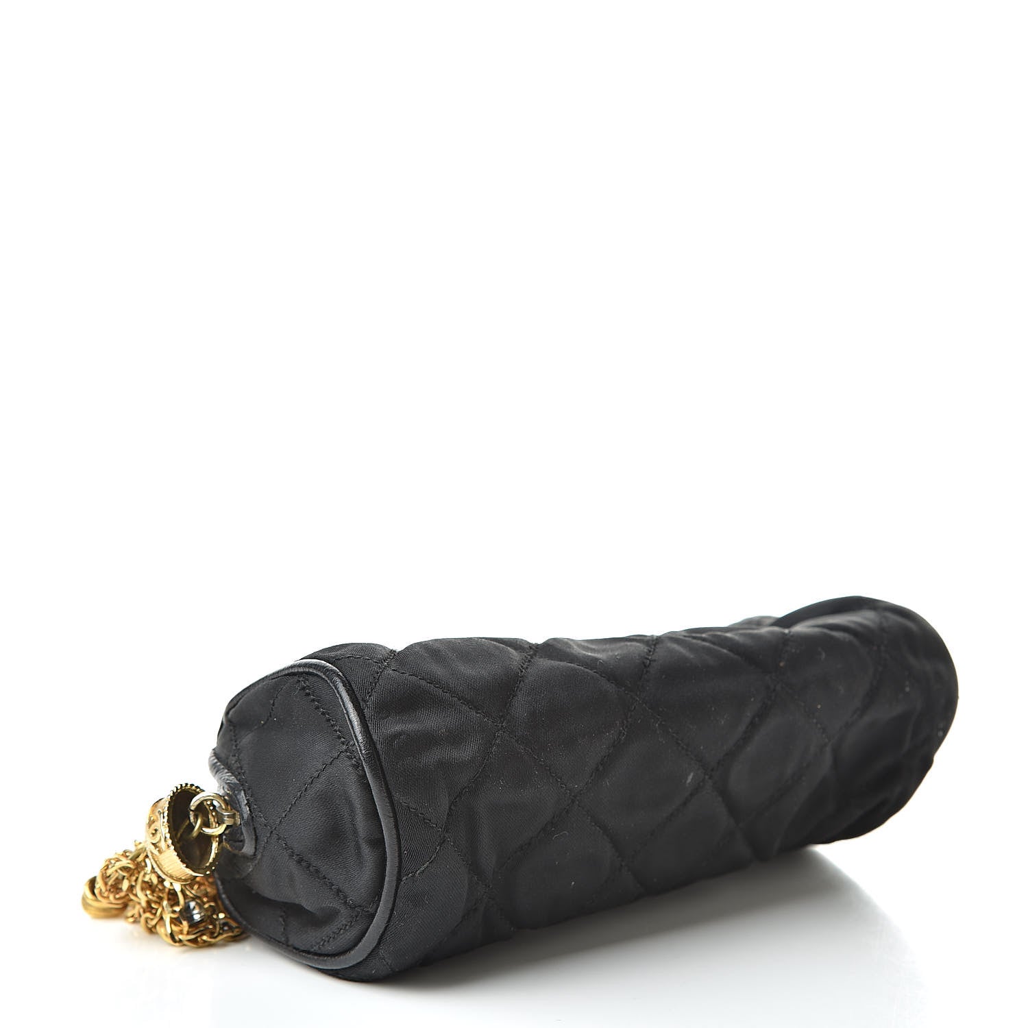 Chanel Satin Round Quilted Jeweled Charm Cosmetic Case Black 4 of 9