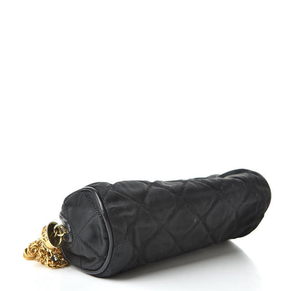 Chanel Satin Round Quilted Jeweled Charm Cosmetic Case Black 4 of 9