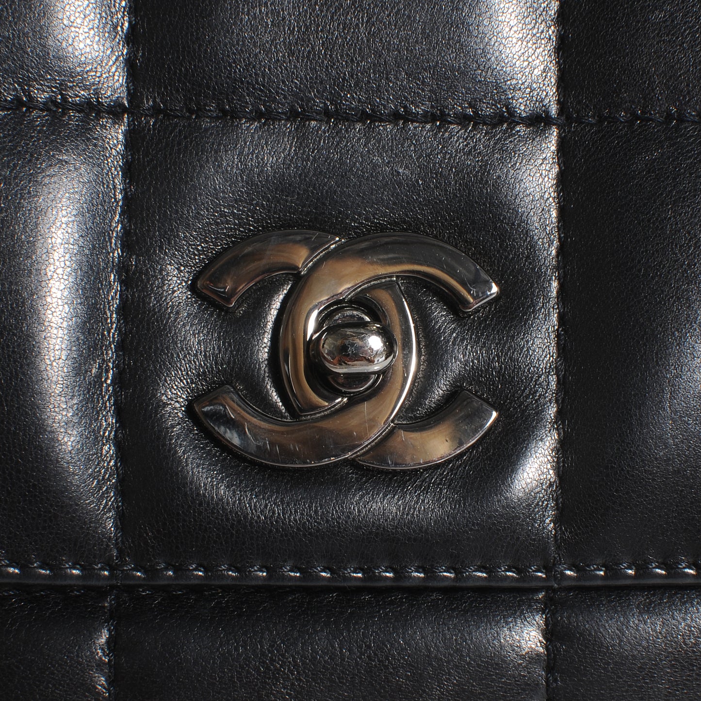 Chocolate Bar Quilted Lambskin 5 Chain Flap Black