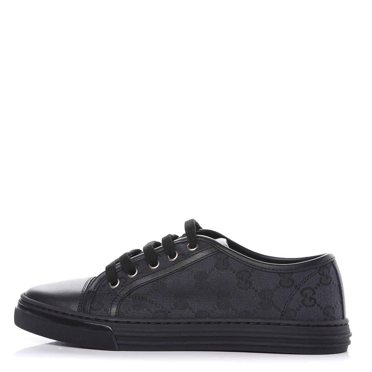 Gucci GG Monogram Calfskin Womens Low Top Sneakers 37 Piombo Black 1 of 10