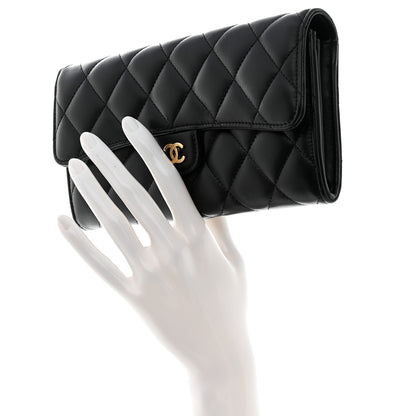 Chanel Lambskin Quilted Large Gusset Flap Wallet Black 2 of 9