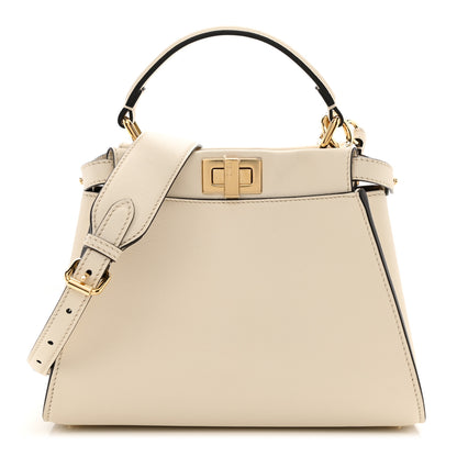 Fendi Vitello Seta Suede FF Mini Peekaboo Iconic Satchel Uovo Sigaro Marrone 1 of 9