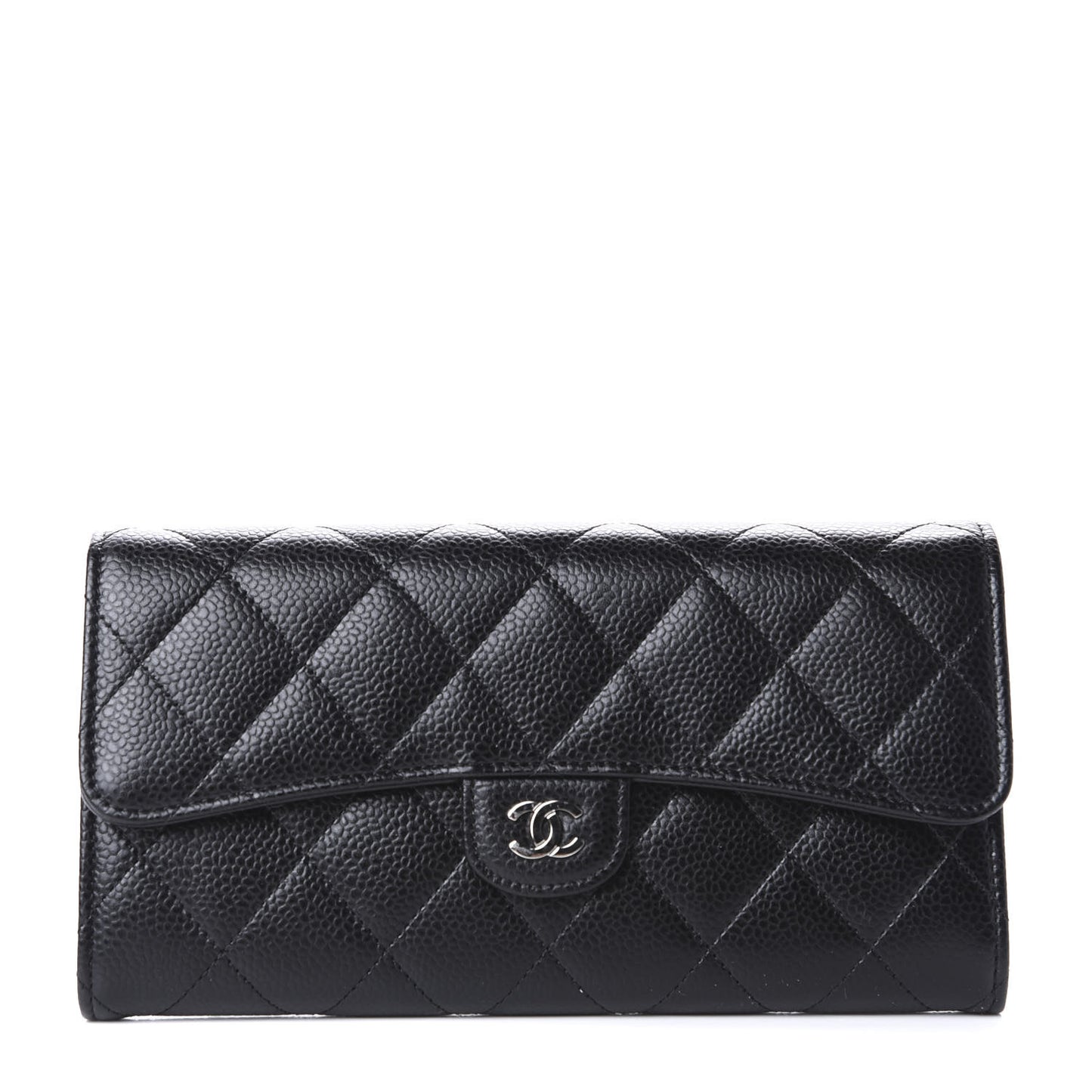 Caviar Quilted Large Flap Wallet Black