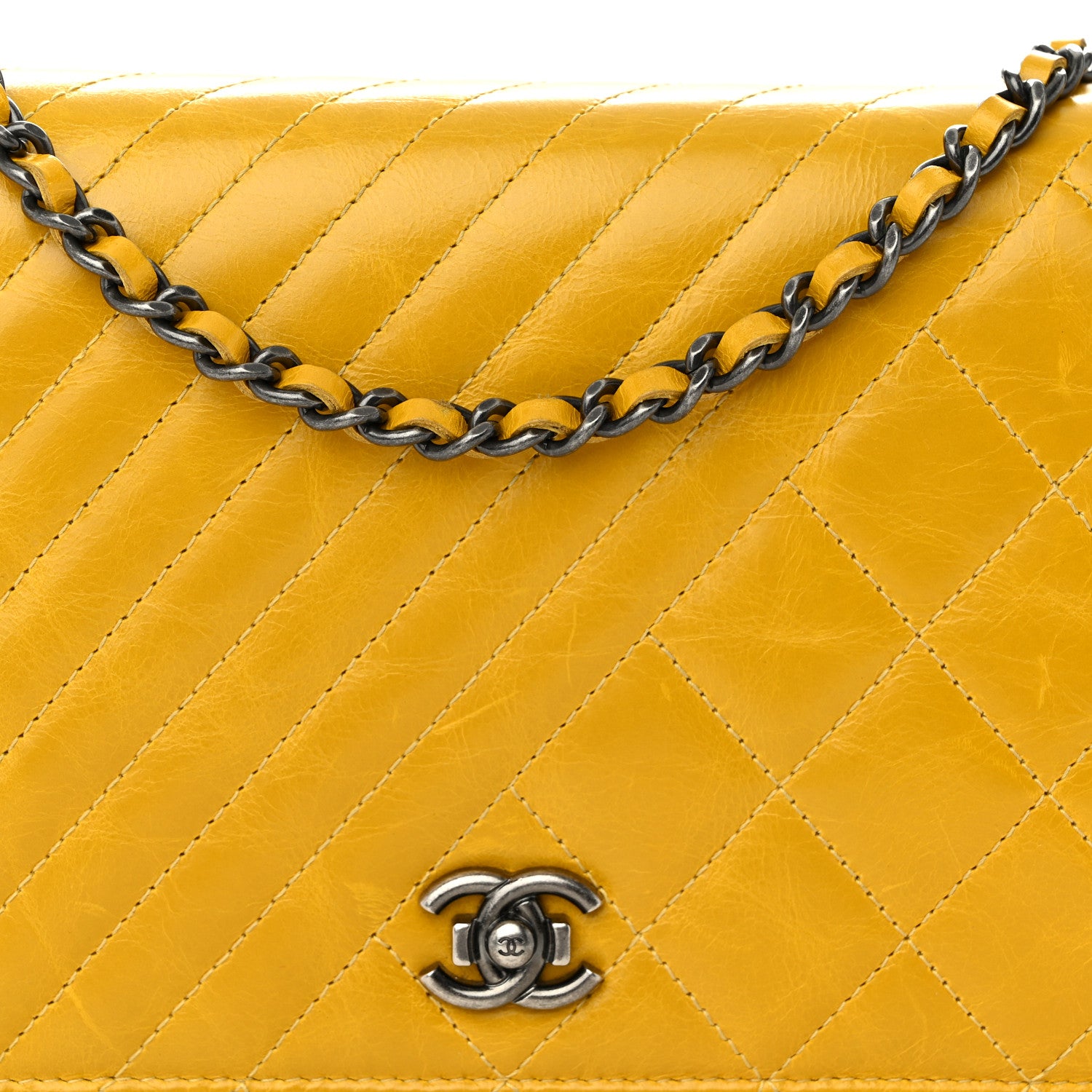Chanel Glazed Calfskin Quilted Coco Boy Wallet On Chain WOC Dark Yellow 9 of 12