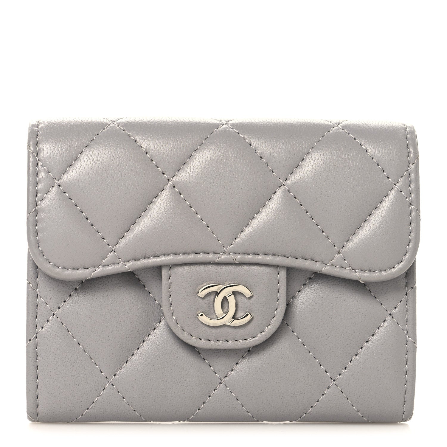 Chanel Lambskin Quilted Flap Card Holder Wallet Grey 1 of 7
