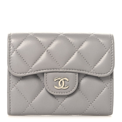 Chanel Lambskin Quilted Flap Card Holder Wallet Grey 1 of 7