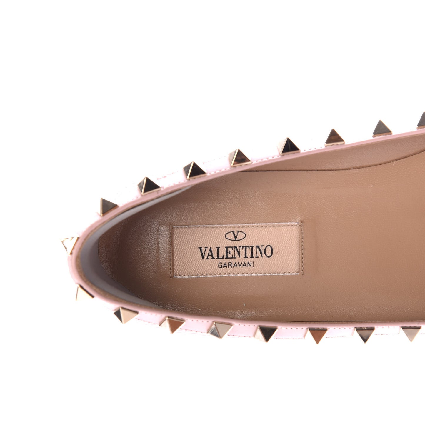 Pebbled Calfskin Rockstud Ballerina Flats 38 Pink