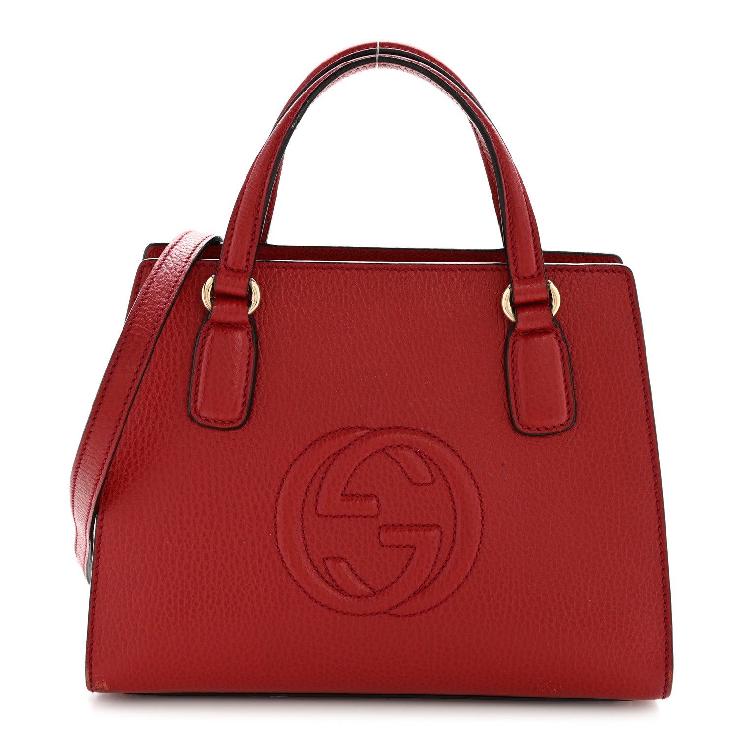 Gucci Dollar Calfskin Medium Soho Top Handle Satchel Hibiscus Red 1 of 16