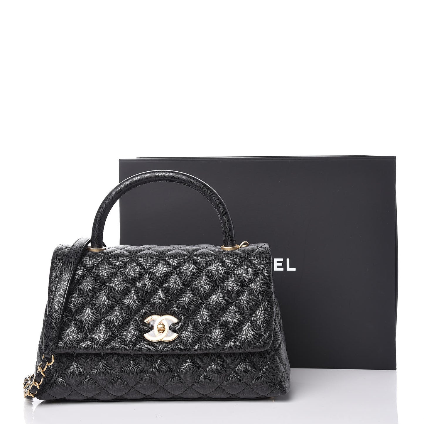 Caviar Quilted Small Coco Handle Flap Black