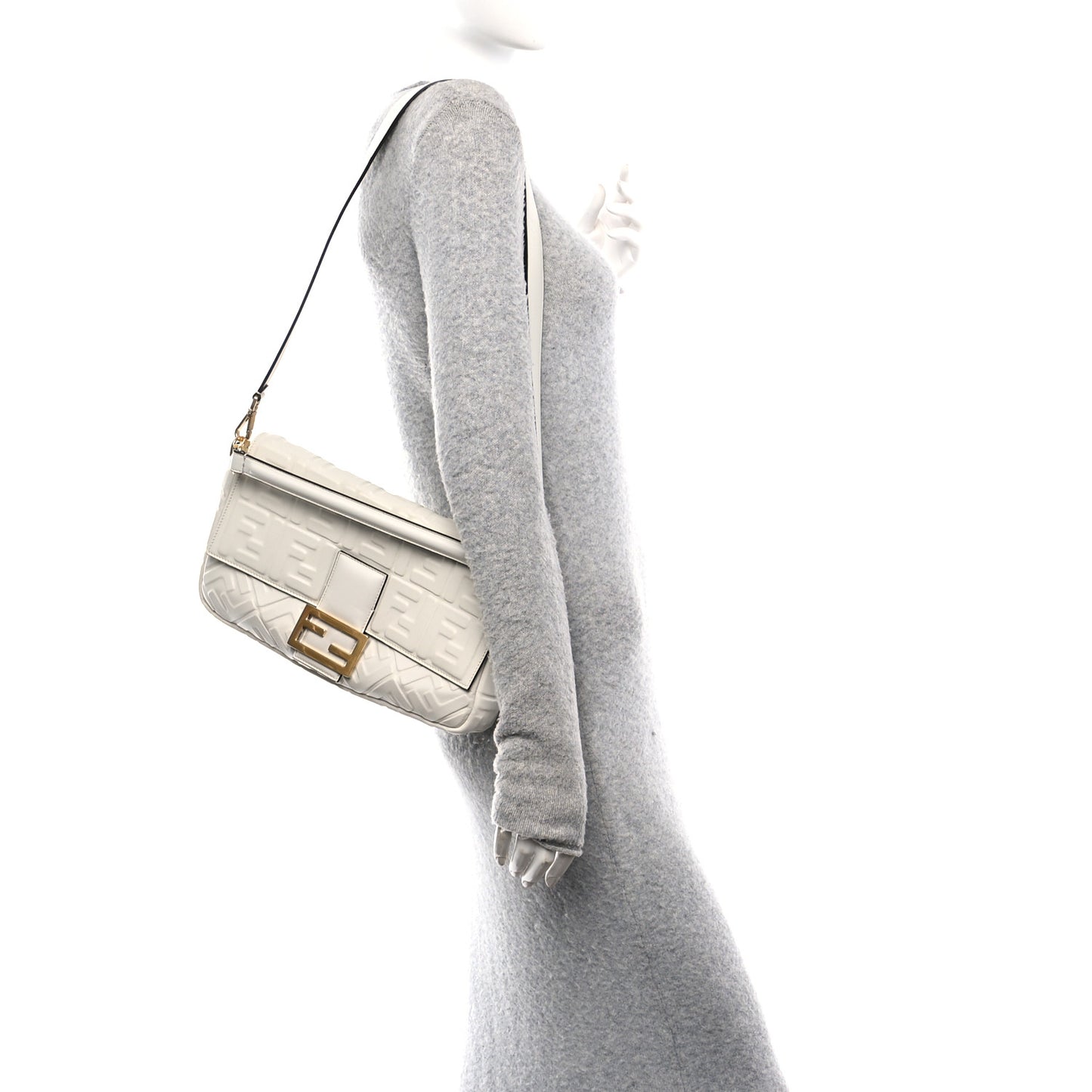 Nappa FF 1974 Embossed Large Baguette White