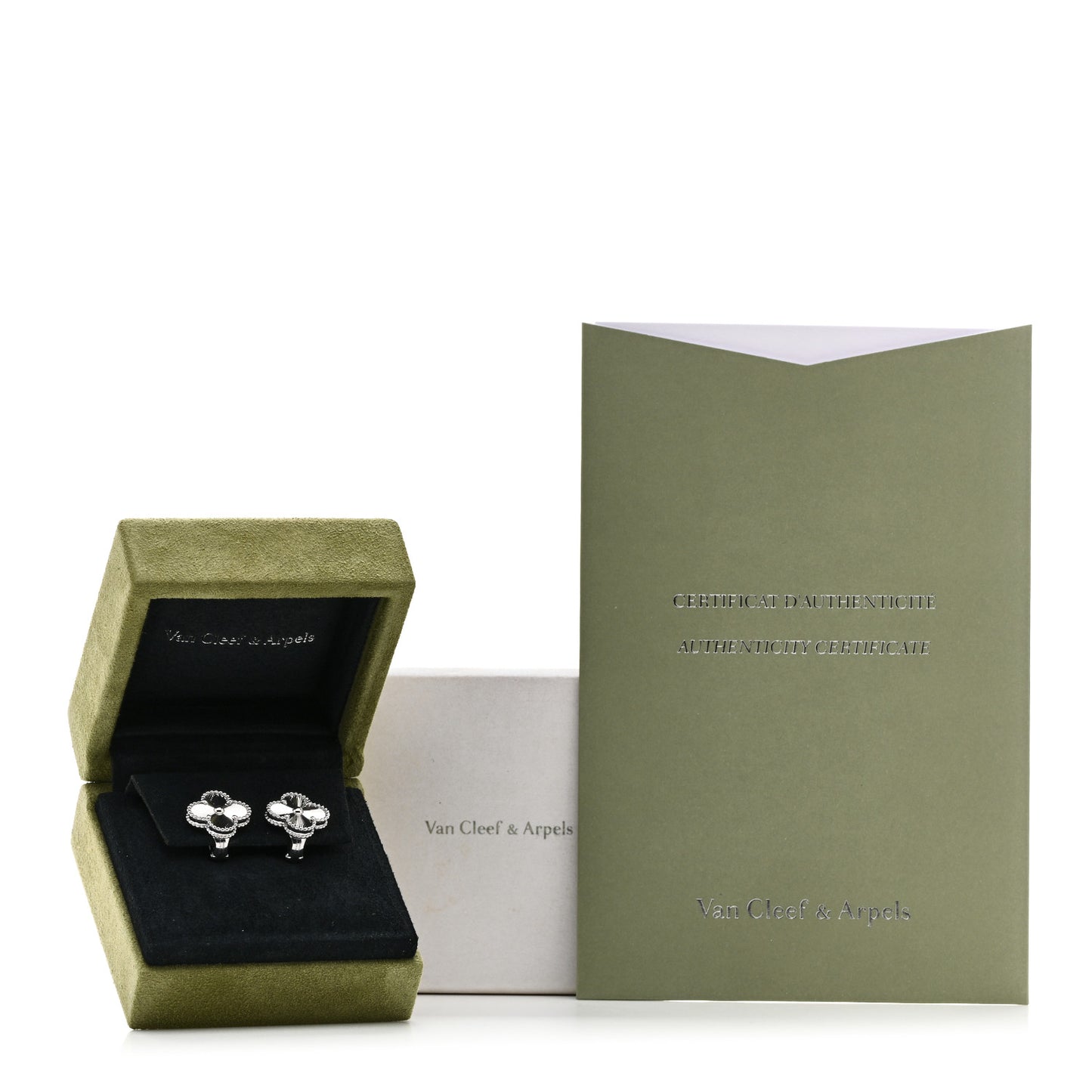 18K White Gold Guilloche Vintage Alhambra Earrings