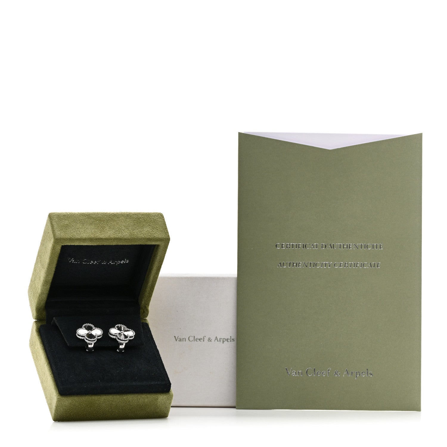 Van Cleef & Arpels 18K White Gold Guilloche Vintage Alhambra Earrings 5 of 5