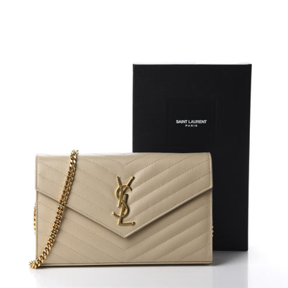 Saint Laurent Grain De Poudre Matelasse Chevron Monogram Chain Wallet Nude Powder 13 of 13