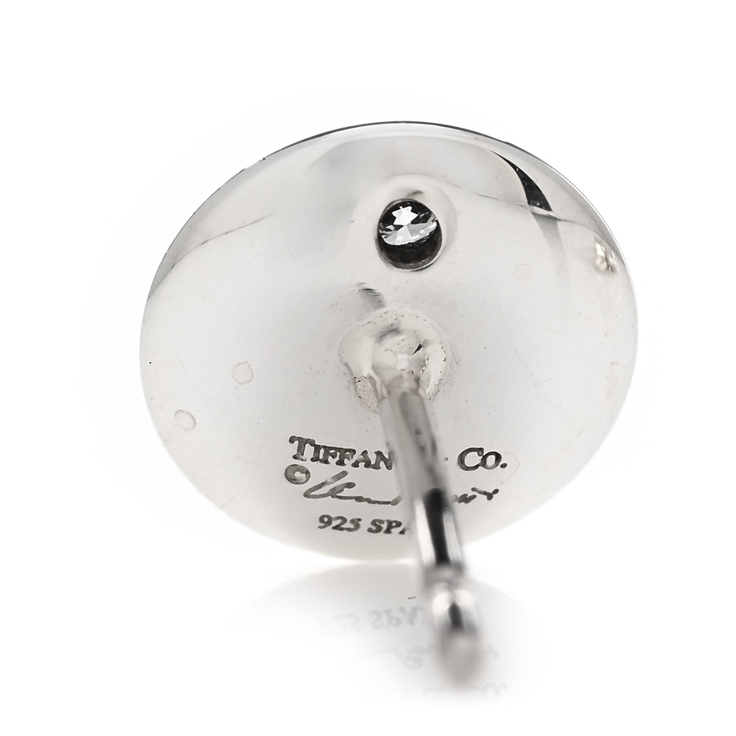 Tiffany Sterling Silver Diamond Elsa Peretti Round Disc Earrings 4 of 4