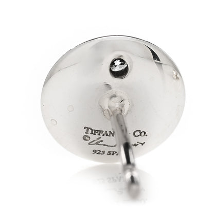 Tiffany Sterling Silver Diamond Elsa Peretti Round Disc Earrings 4 of 4