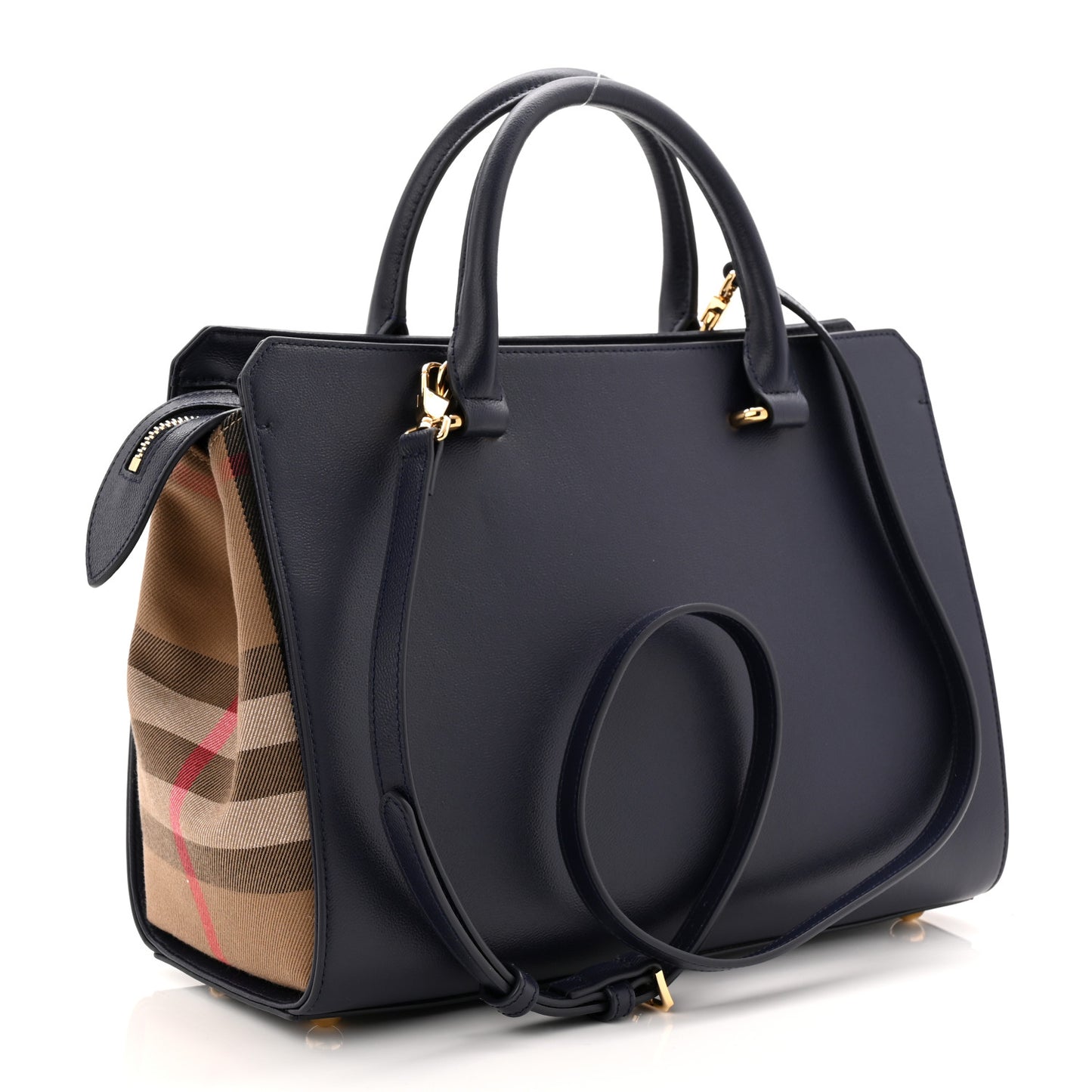 Calfskin Mega Check Small Banwell Tote Dark Canvas Blue