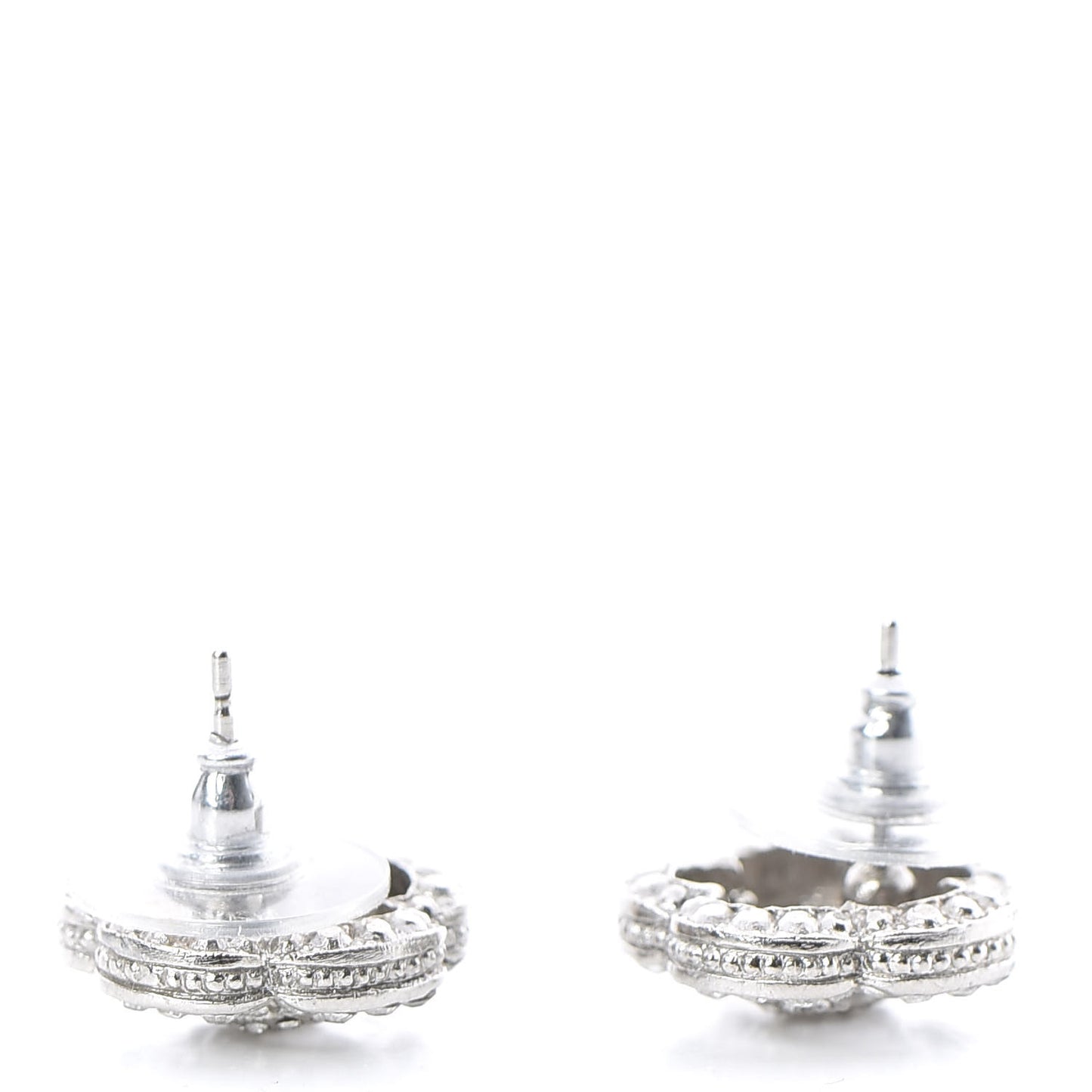 Crystal Coco Flapper Camellia CC Stud Earrings Silver