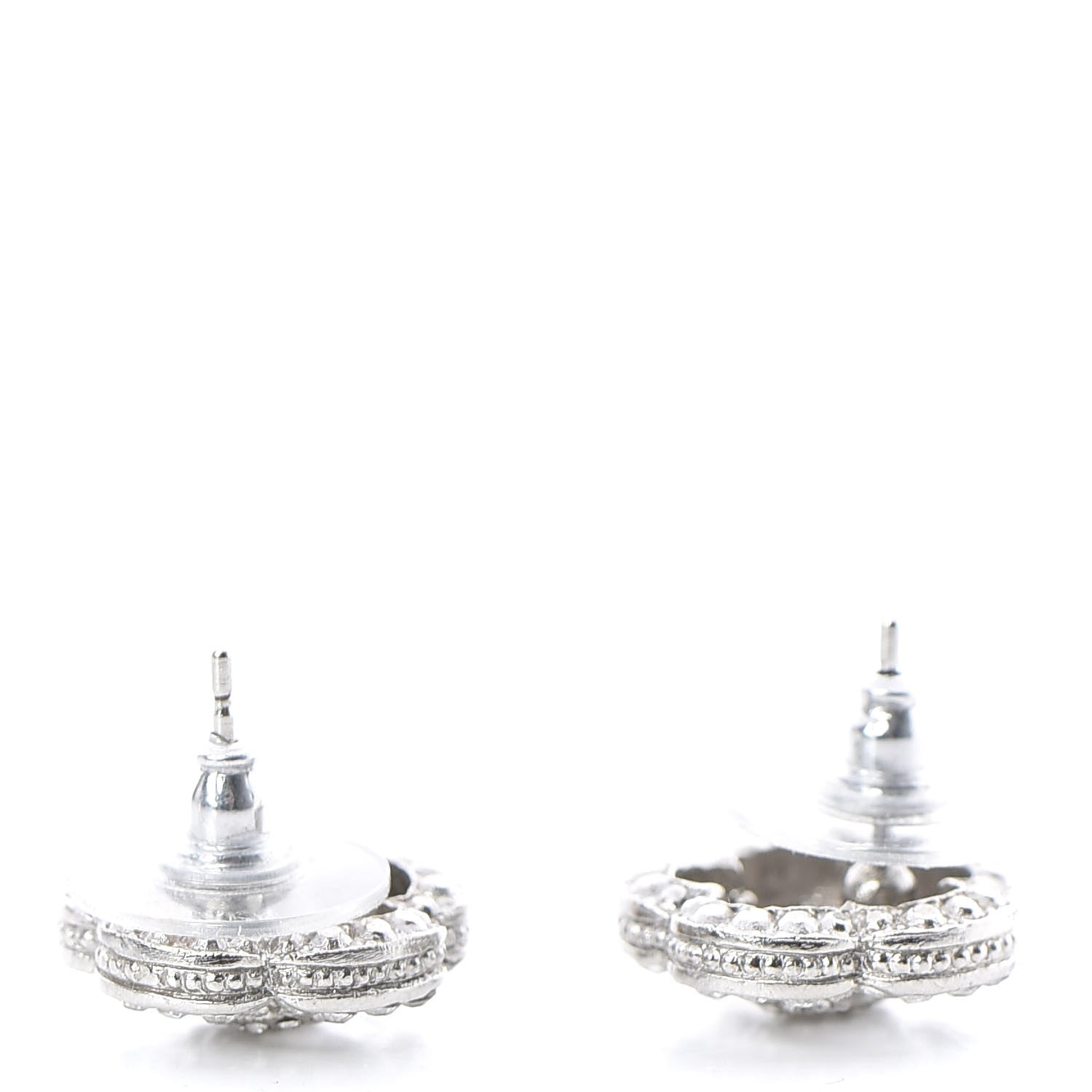 Chanel Crystal Coco Flapper Camellia CC Stud Earrings Silver 3 of 7