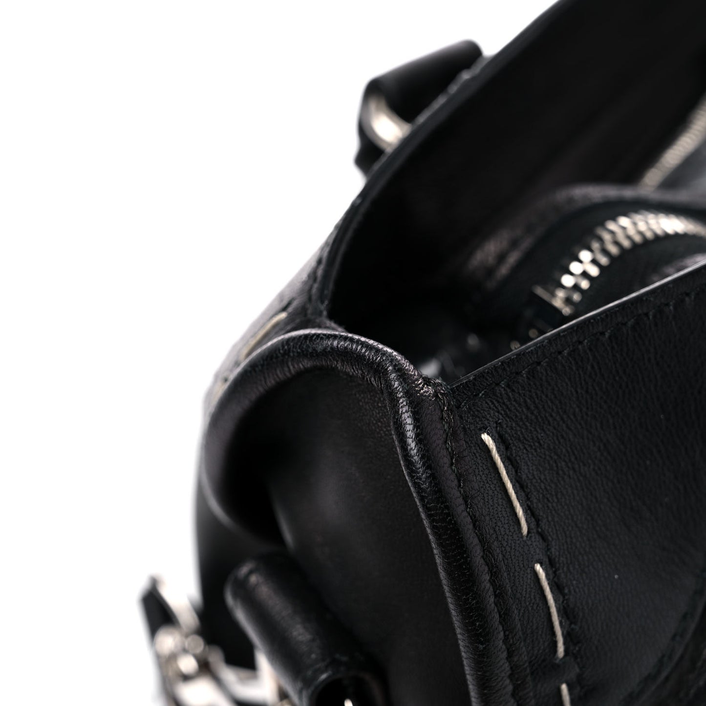 Calfskin Topstitch Classic Silver Hardware City Black