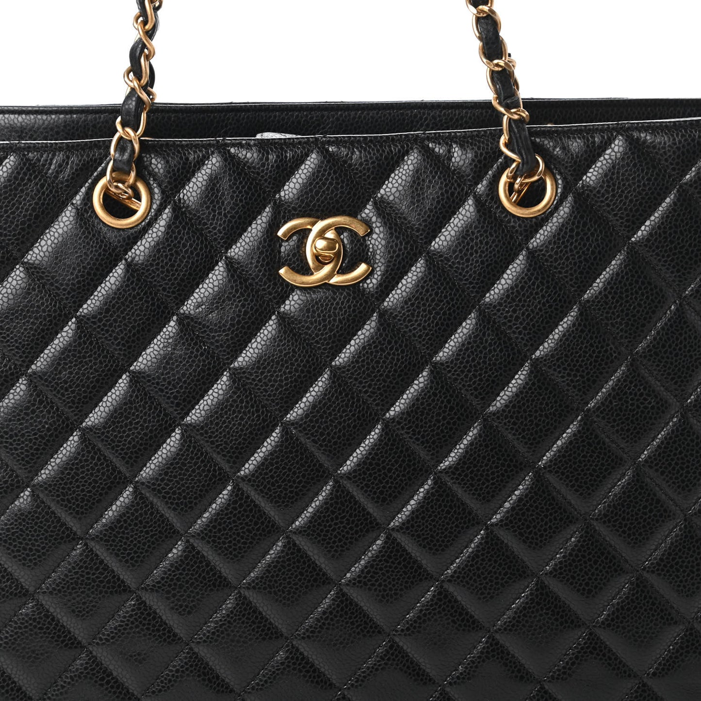 Caviar Quilted Large Shopping Tote Black