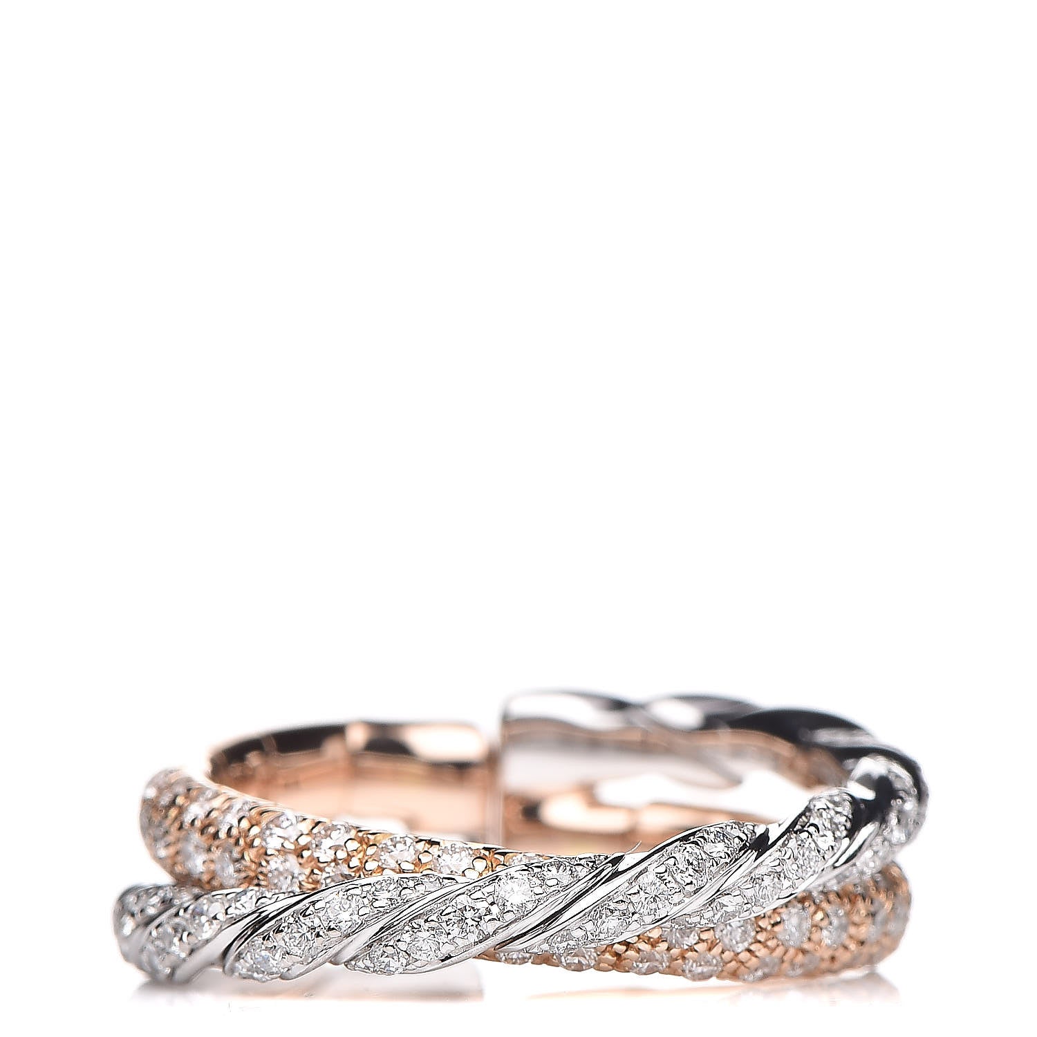 David Yurman 18K Rose White Gold Diamond Paveflex Two Row Ring 52 6 1 of 4