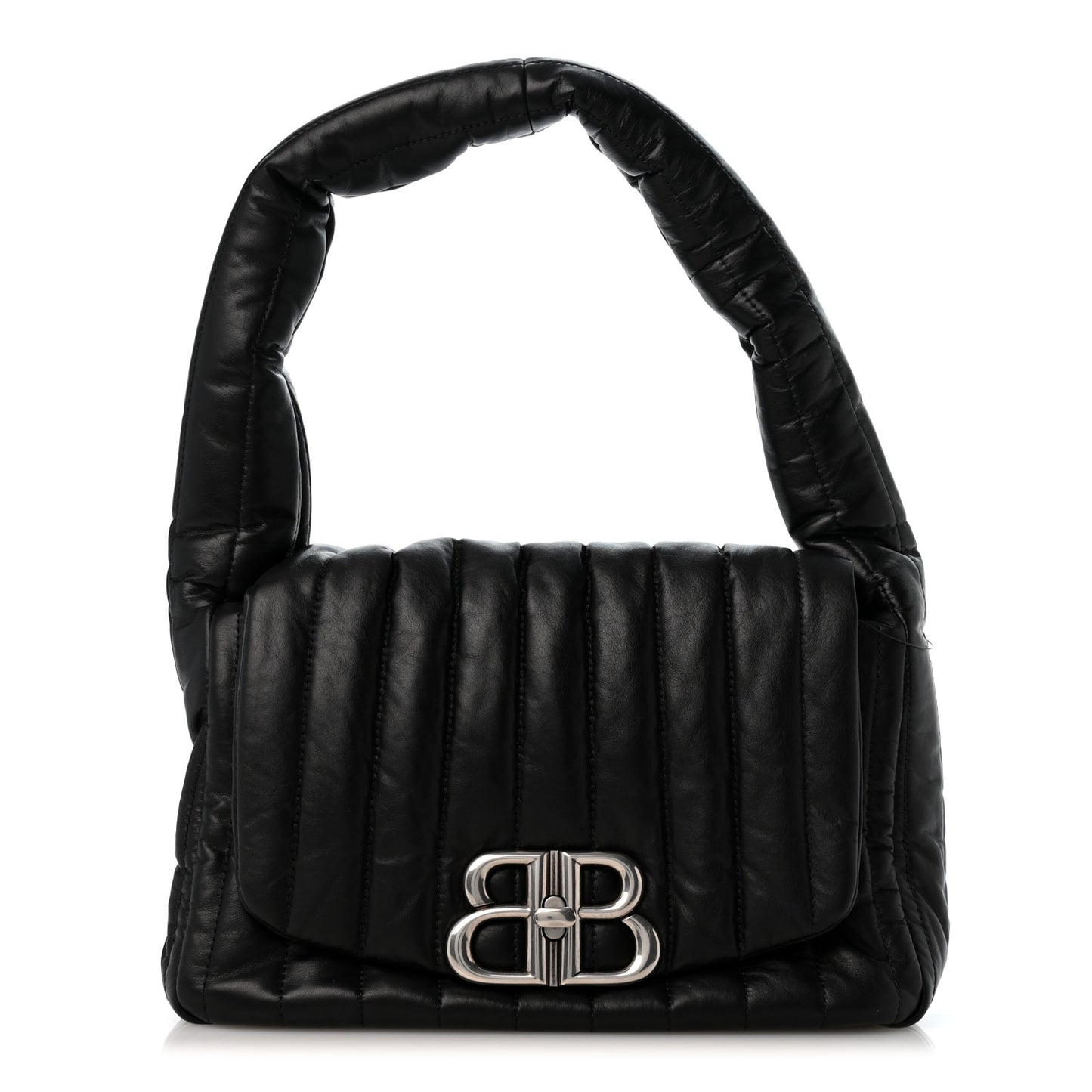 Crushed Calfskin Quilted Small Monaco Shoulder Bag Black