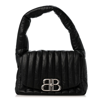 Balenciaga Crushed Calfskin Quilted Small Monaco Shoulder Bag Black 1 of 10