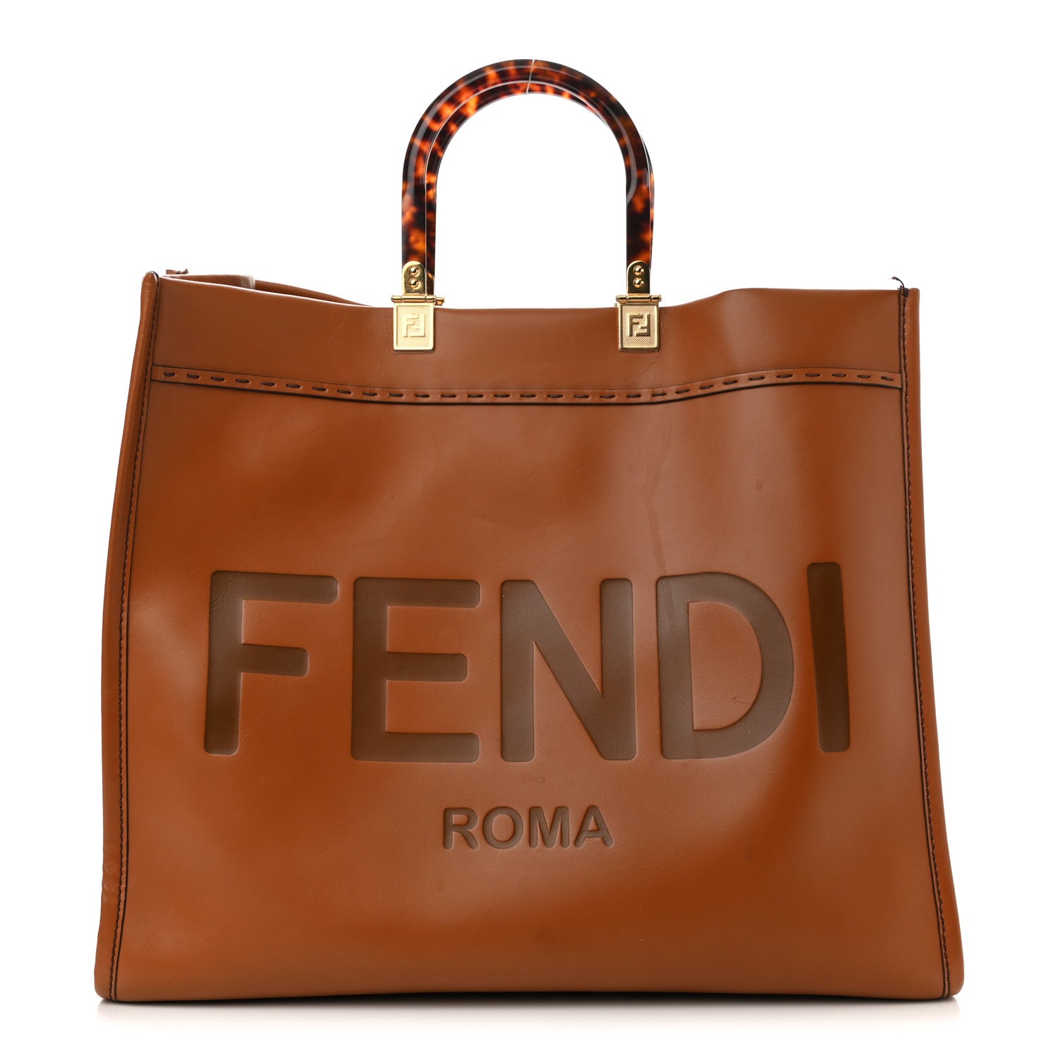 Fendi Vitello King Plexiglass Large Fendi Sunshine Shopper Tote Cuoio 1 of 13