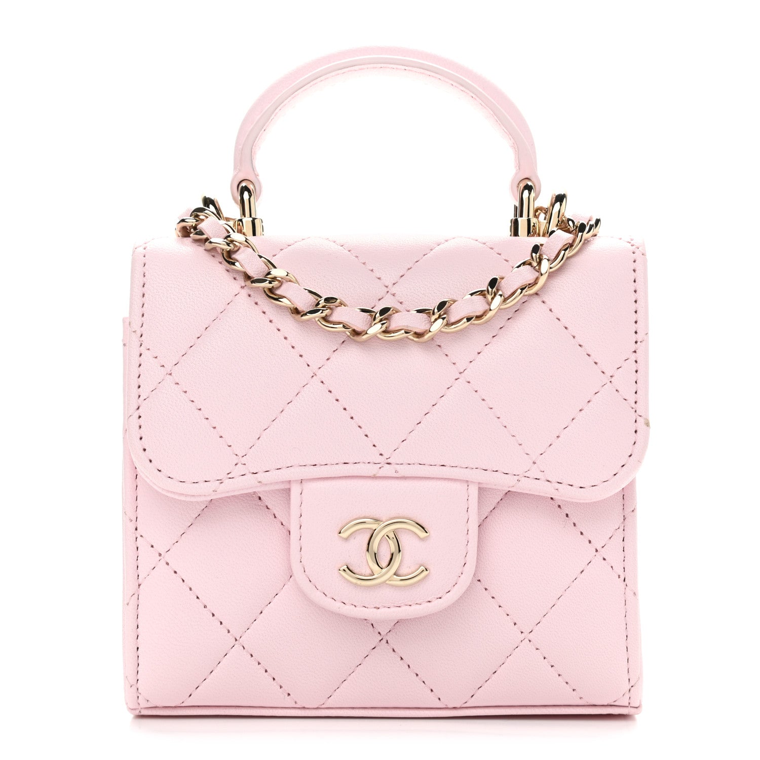 Chanel Lambskin Quilted Top Handle Clutch With Chain Light Pink 1 of 13