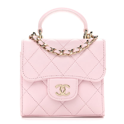 Chanel Lambskin Quilted Top Handle Clutch With Chain Light Pink 1 of 13