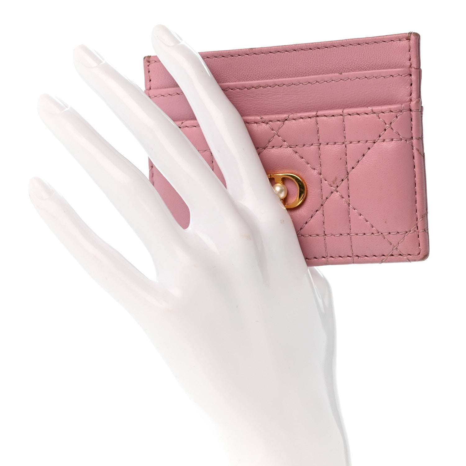 Christian Dior Lambskin Pearl Cannage Dior Jolie Freesia Card Holder Pink 2 of 10