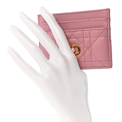 Christian Dior Lambskin Pearl Cannage Dior Jolie Freesia Card Holder Pink 2 of 10