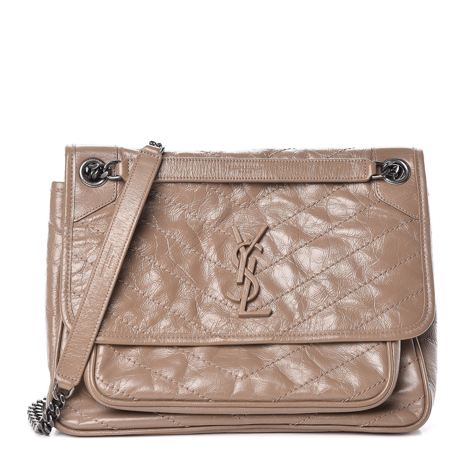 Saint Laurent Crinkled Calfskin Matelasse Monogram Medium Niki Chain Satchel Light Taupe 1 of 9
