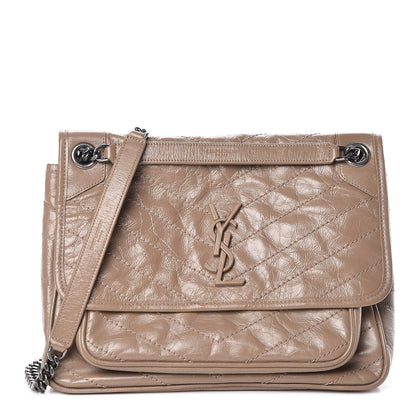 Saint Laurent Crinkled Calfskin Matelasse Monogram Medium Niki Chain Satchel Light Taupe 1 of 9