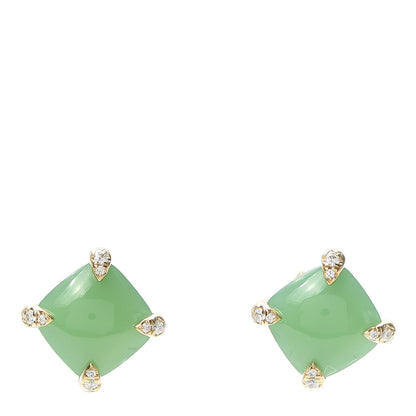 David Yurman 18K Yellow Gold Diamond Chrysoprase 8mm Chatelaine Earrings 1 of 4