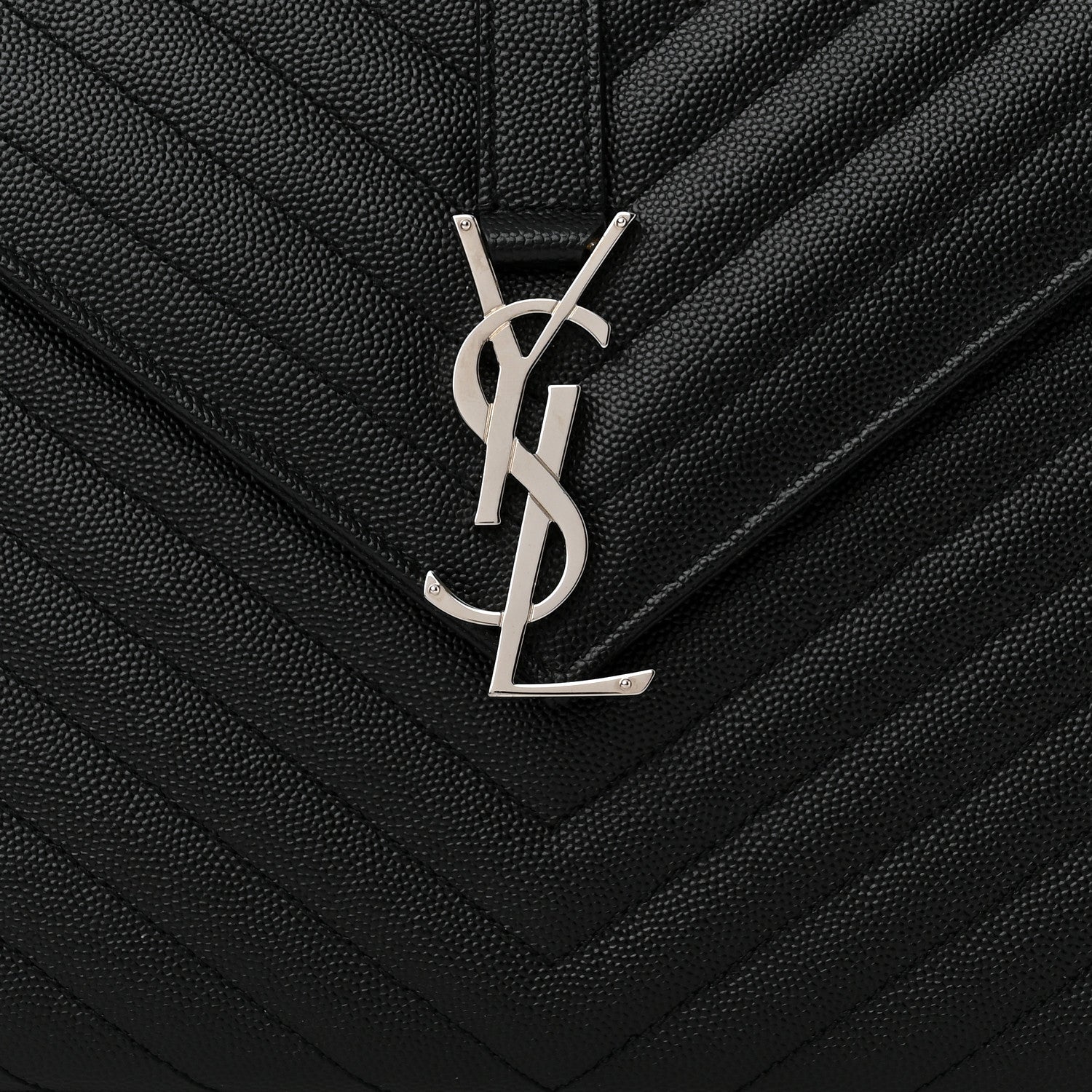 Saint Laurent Grain De Poudre Matelasse Chevron Large Monogram Satchel Black 7 of 9