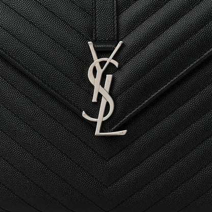 Saint Laurent Grain De Poudre Matelasse Chevron Large Monogram Satchel Black 7 of 9