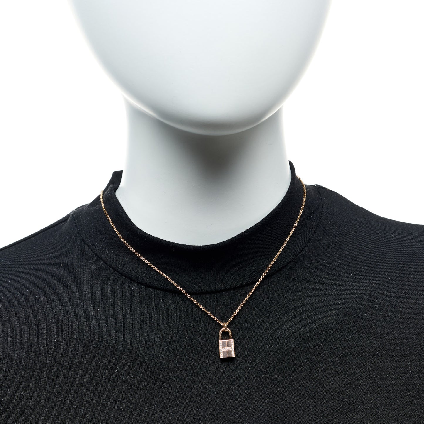 18K Rose Gold Diamond Amulettes Cadenas Pendant Necklace