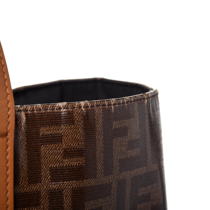 Fendi Glazed Fabric Vitello Century FF 1974 Stamp Patch Shopping Tote Mogano Panna Caramello 14 of 24