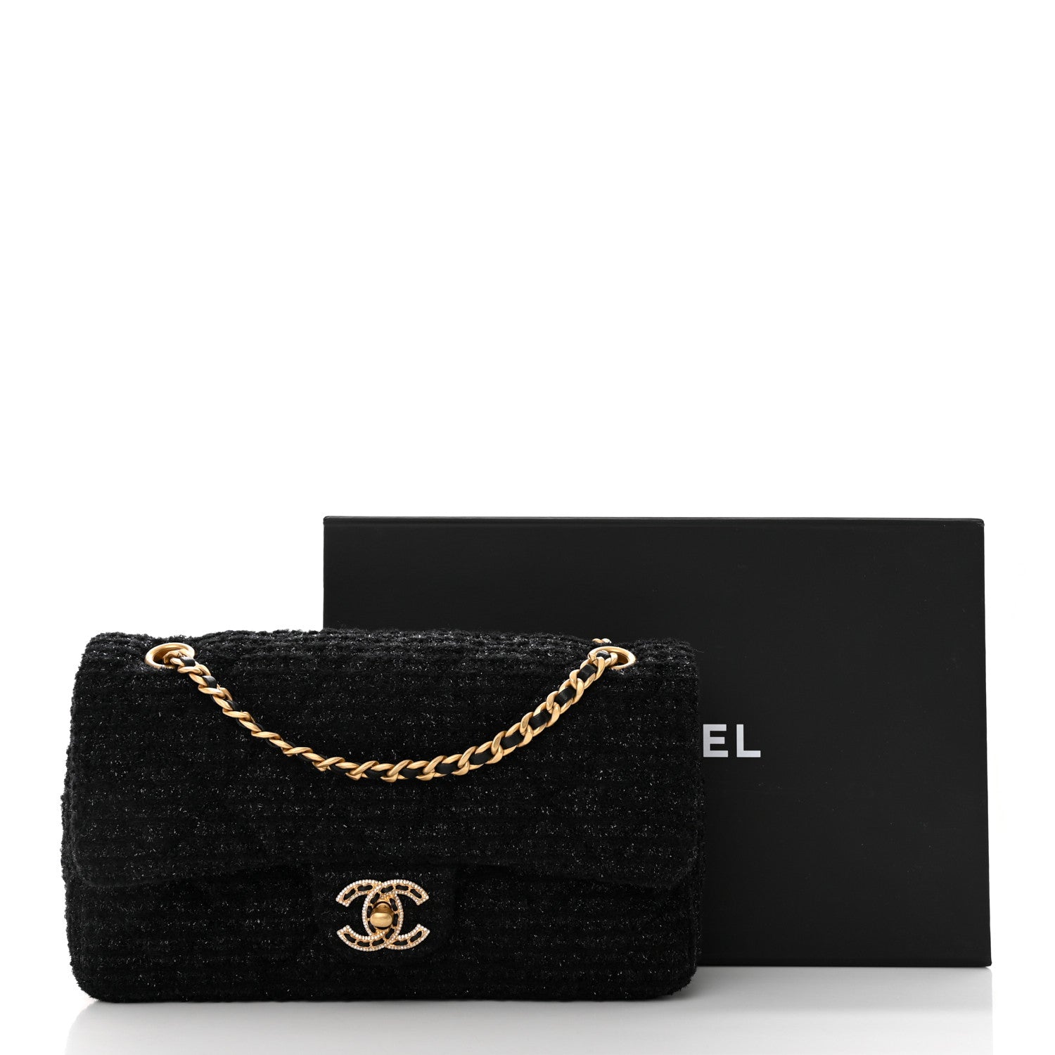 Chanel Tweed Quilted Medium Crystal CC Single Flap Black 11 of 11