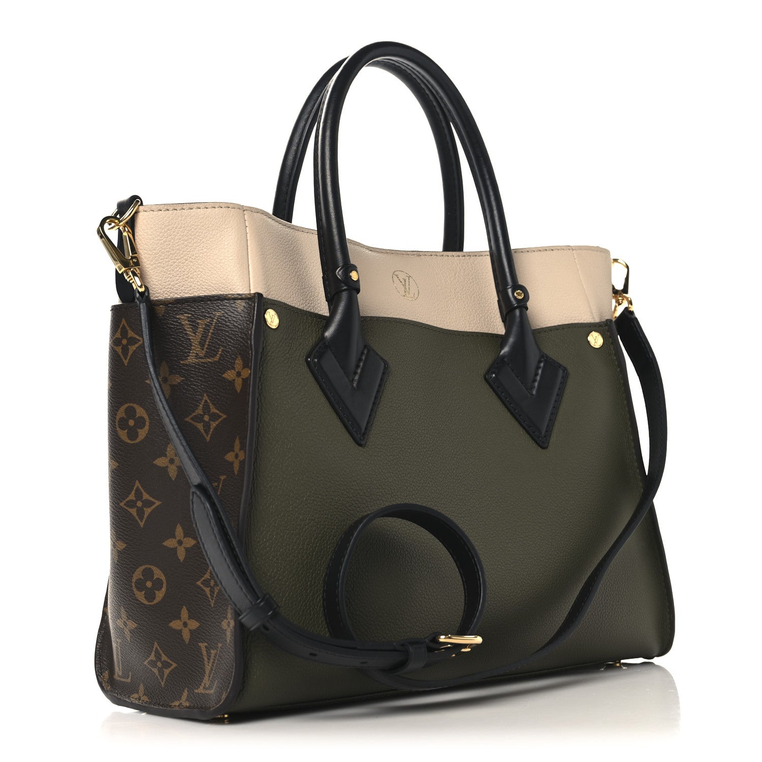 Louis Vuitton Calfskin Monogram On My Side MM Laurier Green Toffee Latte Beige 3 of 9