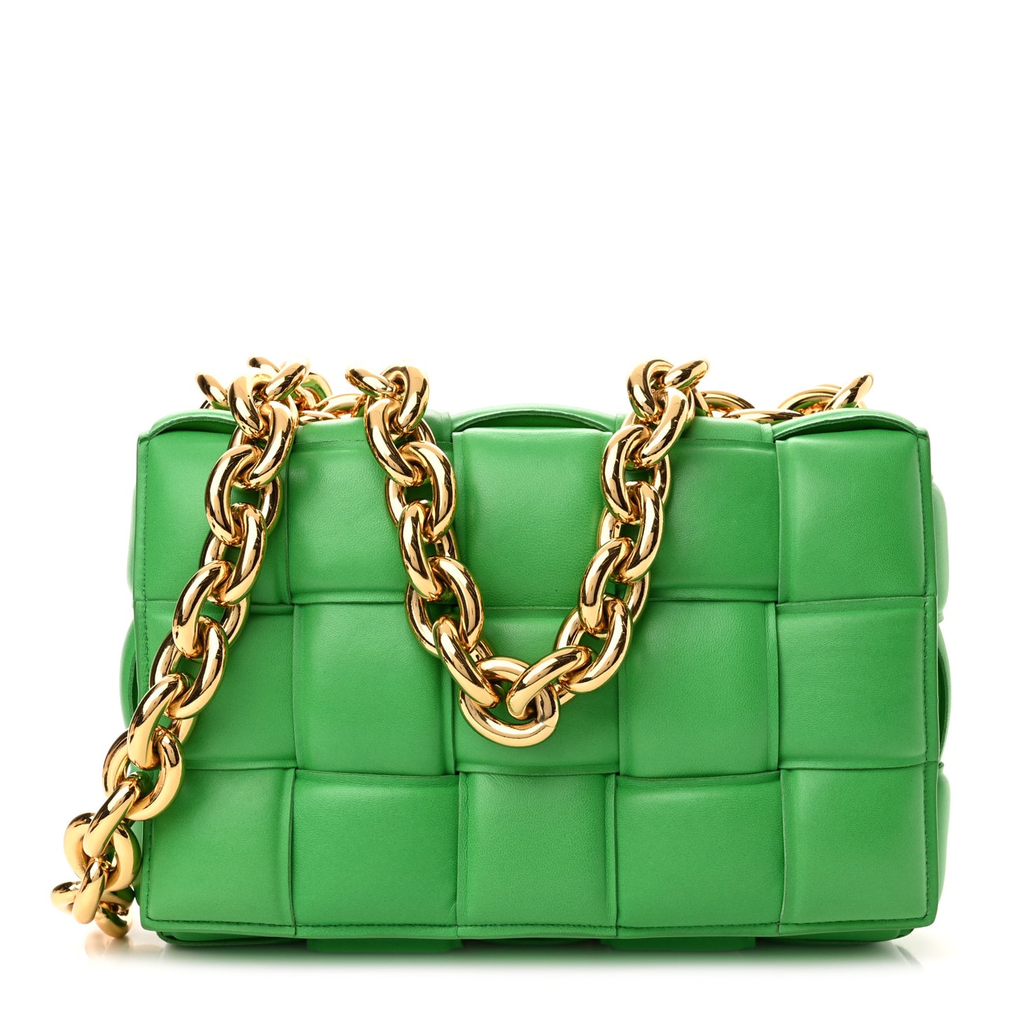 Lambskin Maxi Intreccio Padded Chain Cassette Crossbody Bag Grass