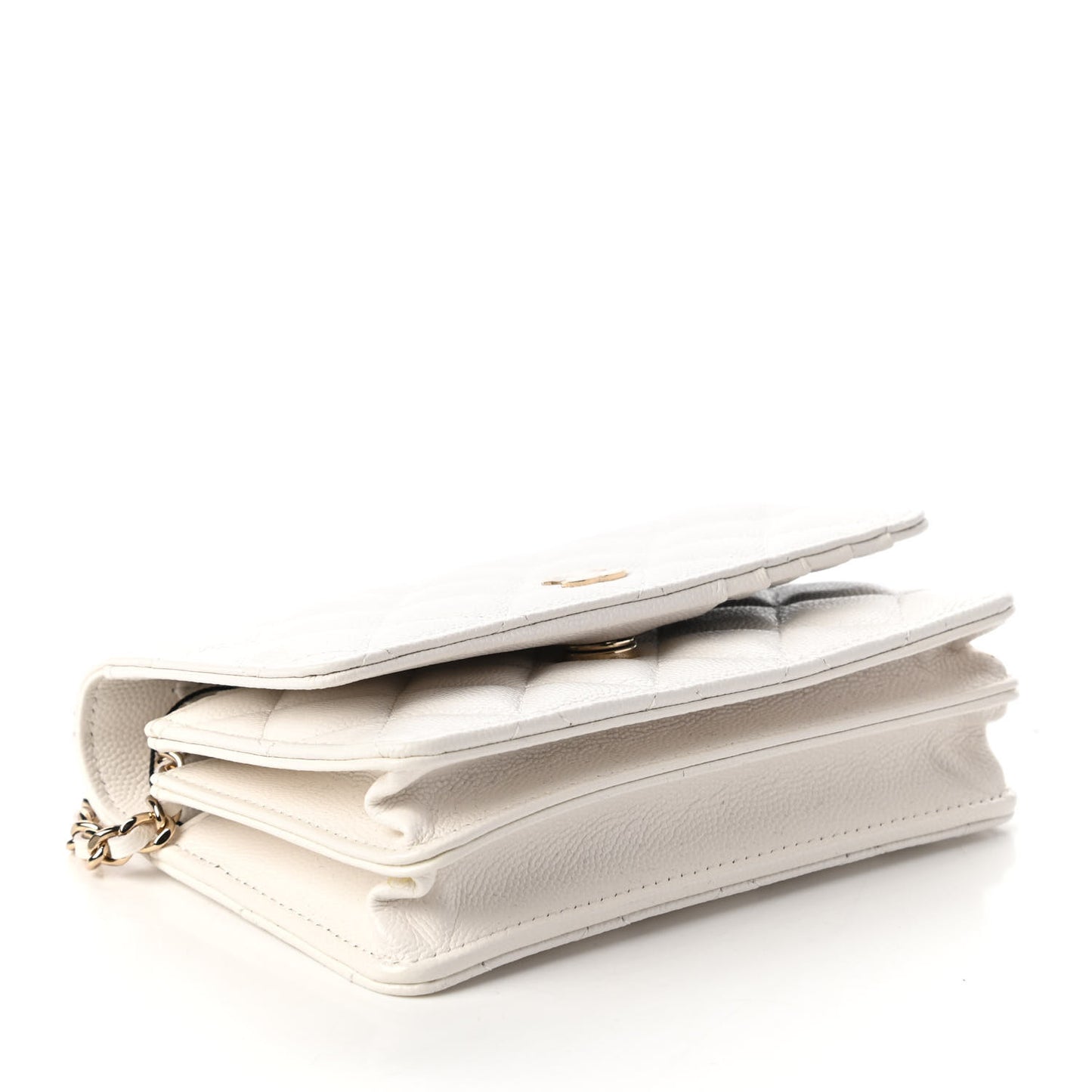 Caviar Quilted Mini Wallet On Chain WOC White