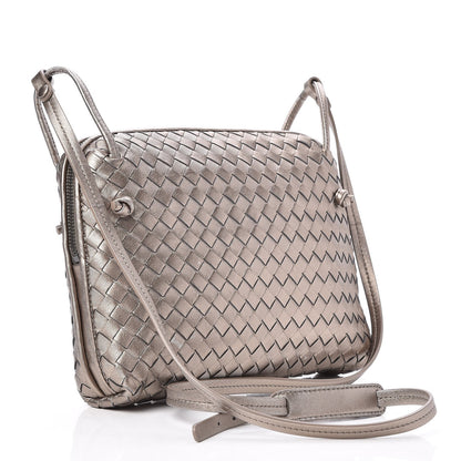 Bottega Veneta Metallic Grosgrain Intrecciato Pillow Crossbody Messenger Fume 3 of 7