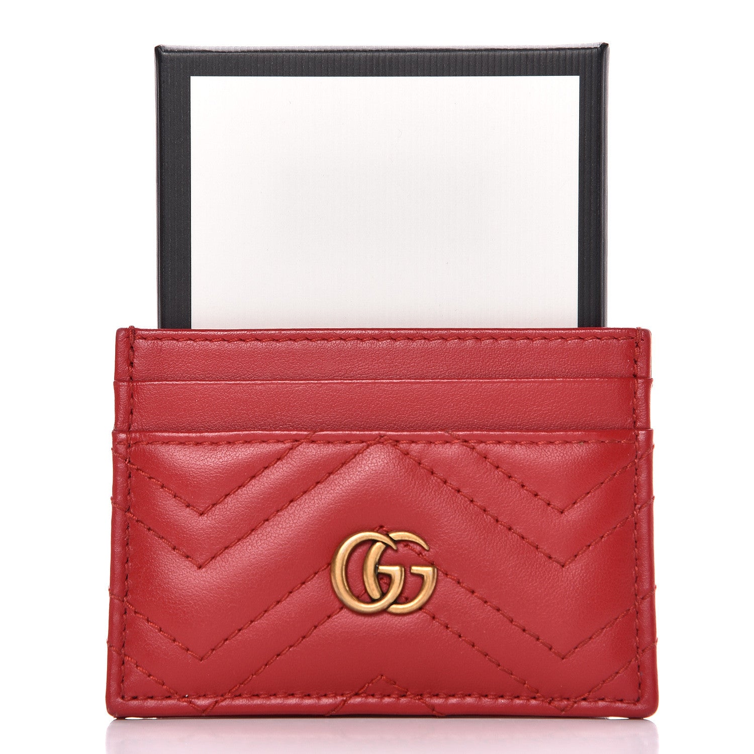 Gucci Calfskin Matelasse GG Marmont Card Holder Hibiscus Red 9 of 9